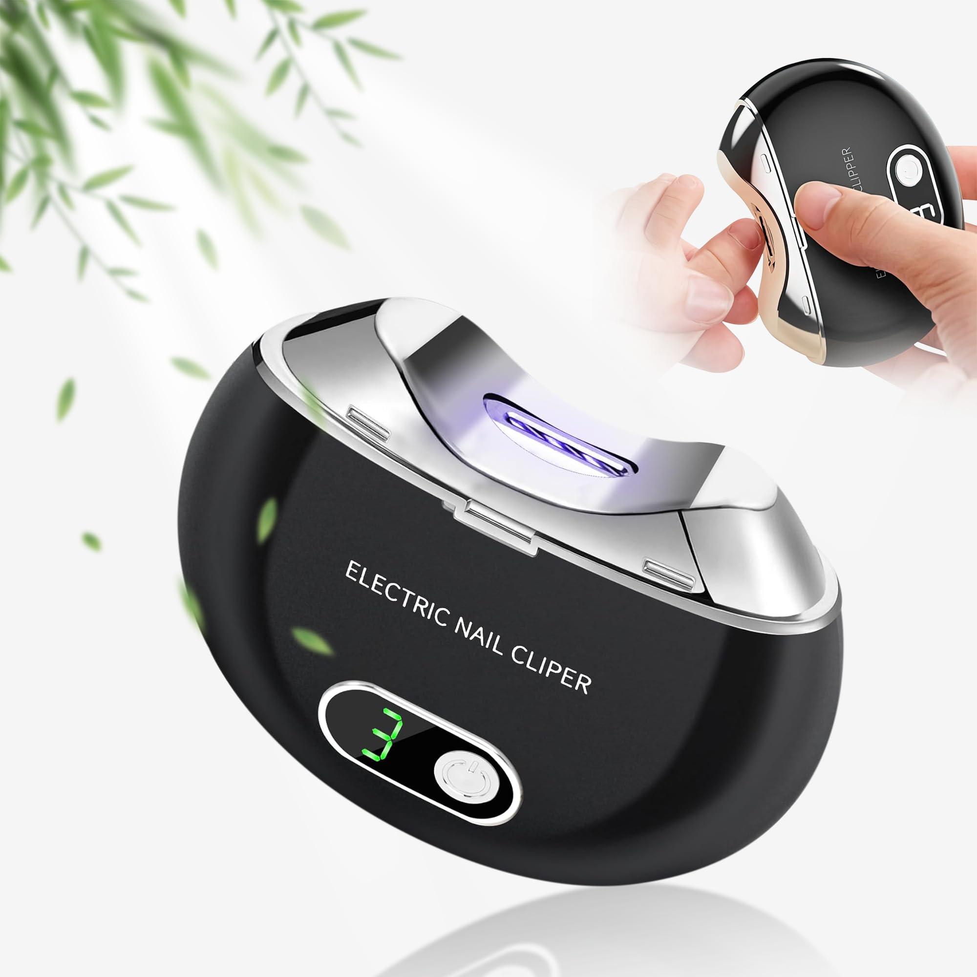 COOEURINS Electric Nail Clipper, Electric Toenail Clipper, 3-Speed Electric Nail Trimmer with LCD Digital Display, USB Rechargeable Safety Electric Nail Clippers for Kids, Adults, Elderly (Piano Black)