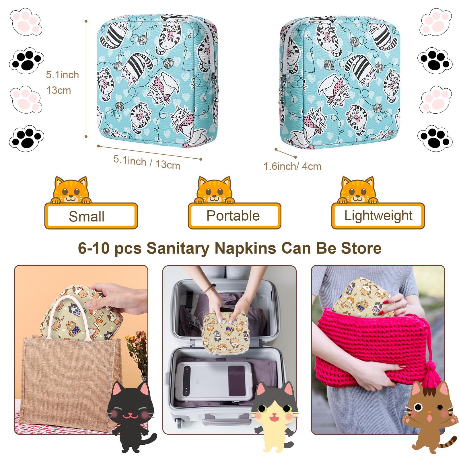 Likesing Likesing Period Bag Pouch, Canvas Sanitary Napkin Storage Bag for Girls Womens, Portable Sanitary Napkin Period Pad Pouch Bag for Purse, Small Make Up Bags(Blue Cat N0461)