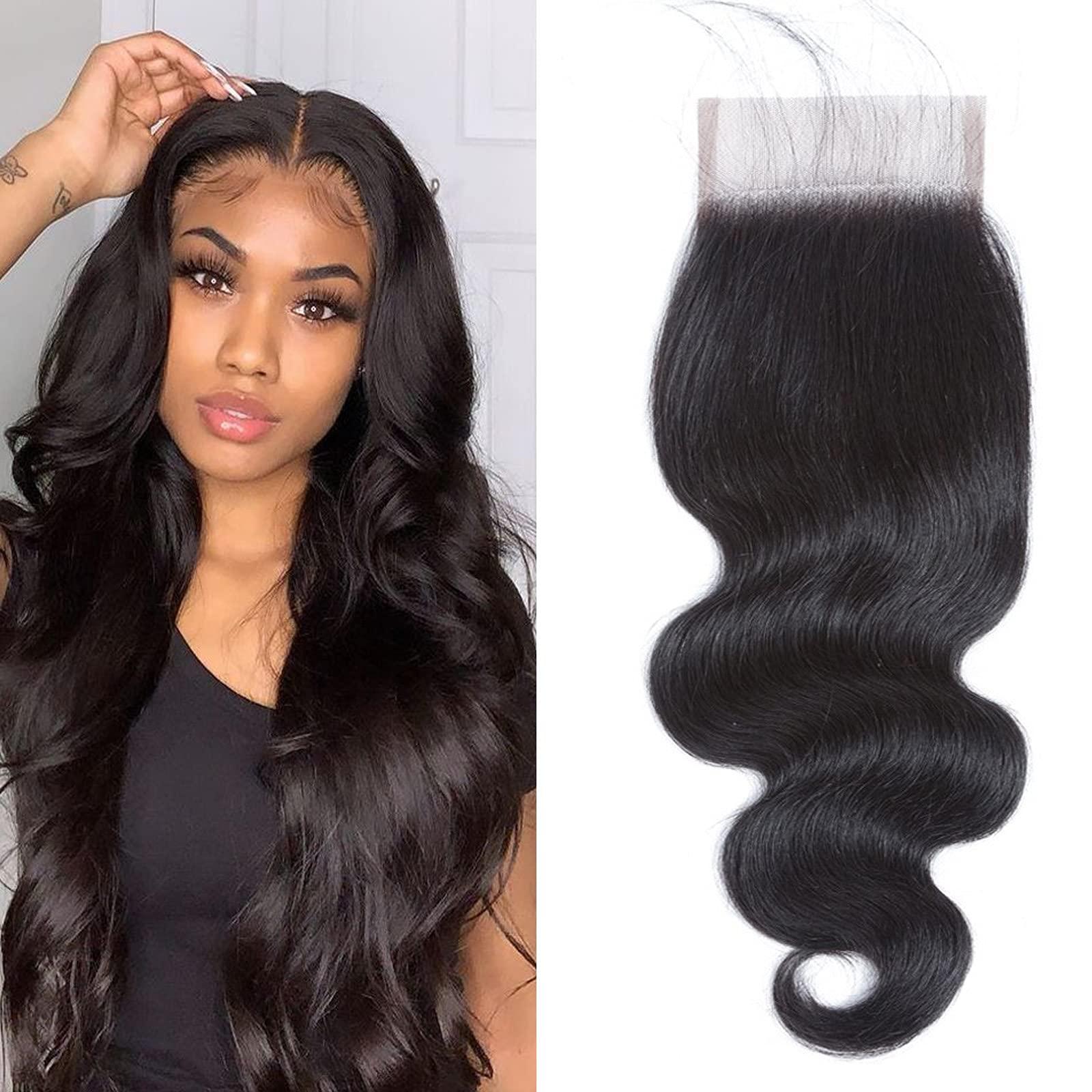 Liangya Hair Body Wave Closure 4x4 Free Part Closure Brazilian Human Hair Closure Body Wave Lace Top Closure Human Hair 100% Virgin Human Hair Weave Swiss Lace closures With Baby Hair Natural Black Color(12inch)