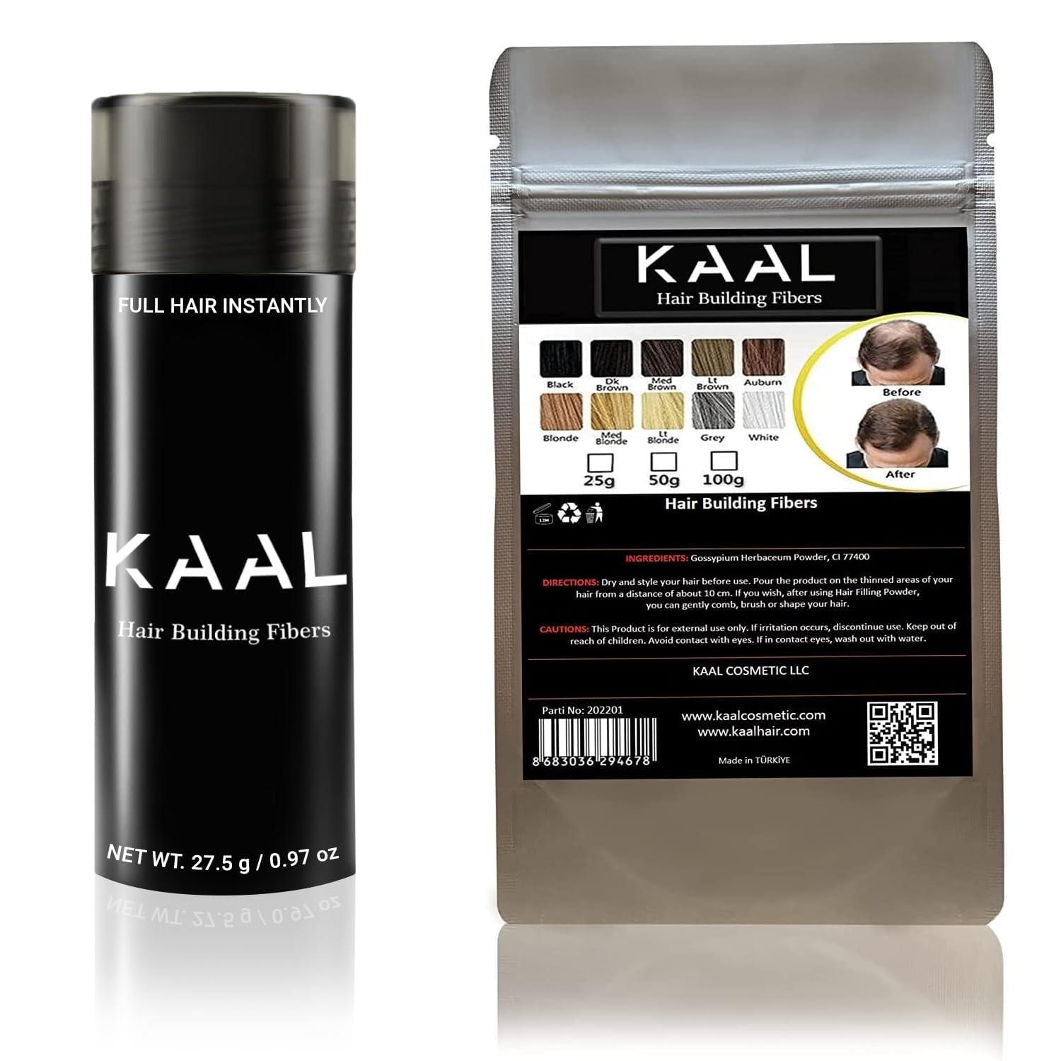KAAL KAAL Hair Fiber, Hair Fibers for Thinning Hair for Women & Men, (0.97 oz, Dark Brown) Hair Building Fibers + KAAL Hair Fiber Refill Pack | (1.76 oz, Dark Brown) Hair Powder