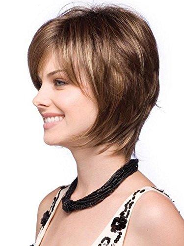 Noriko Maxwigs Reese Monofilament Part Color Creamy Toffee Rooted - Women\'s Tousled Bob Synthetic Short Choppy Layers Side Fringe Bundle with Wig Comb, MaxWigs Hairloss Booklet