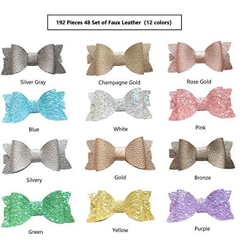 AOUXSEEM AOUXSEEM Faux Leather Hair Bows DIY Making Kit with Pre Cut Pieces and Hair Clips,Make Fashionable Shiny Hair Clips for Girls Lady Woman (Small & Medium Size,48 Set)