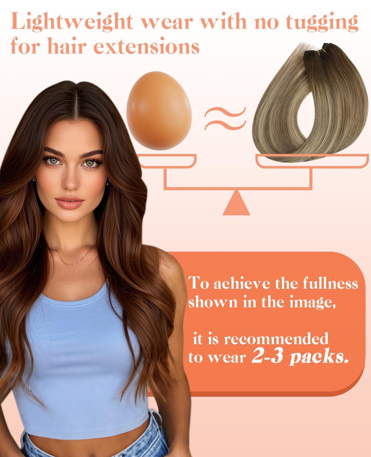 Sunny Hair Sunny Hair Beaded Weft Hair Extensions Human Hair 50G Micro Bead Hair Extensions Real Human Hair Vigorous Weft Hair Extensions with Micro Beads Cool Brown Balayage Light Brown to Blonde 16 inch