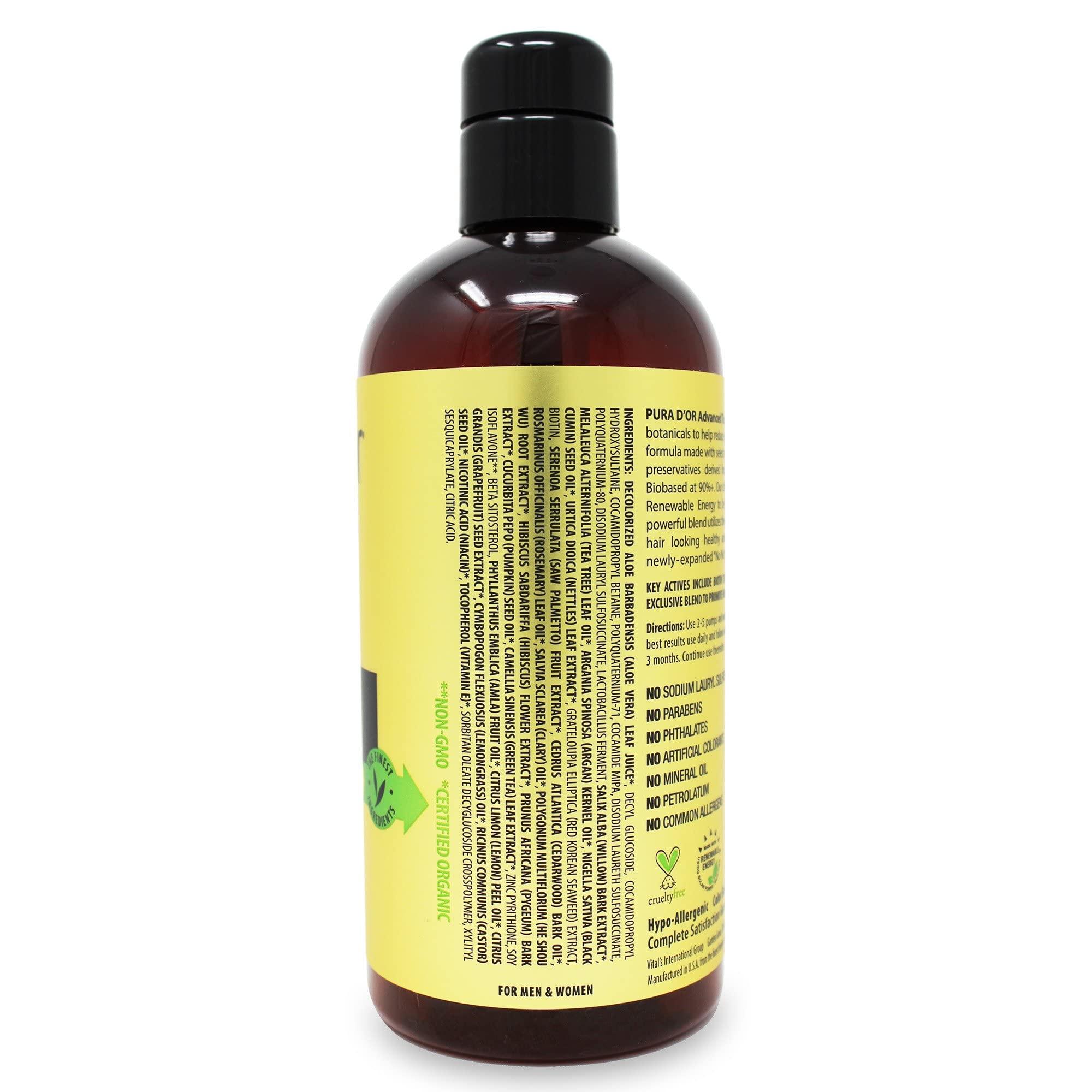 PURA D'OR PURA D\'OR 16 Oz Advanced Therapy Shampoo Reduces Hair Thinning & Increases Volume, No Sulfate, Biotin Shampoo Infused with Argan Oil, Aloe Vera for All Hair Types, Men & Women