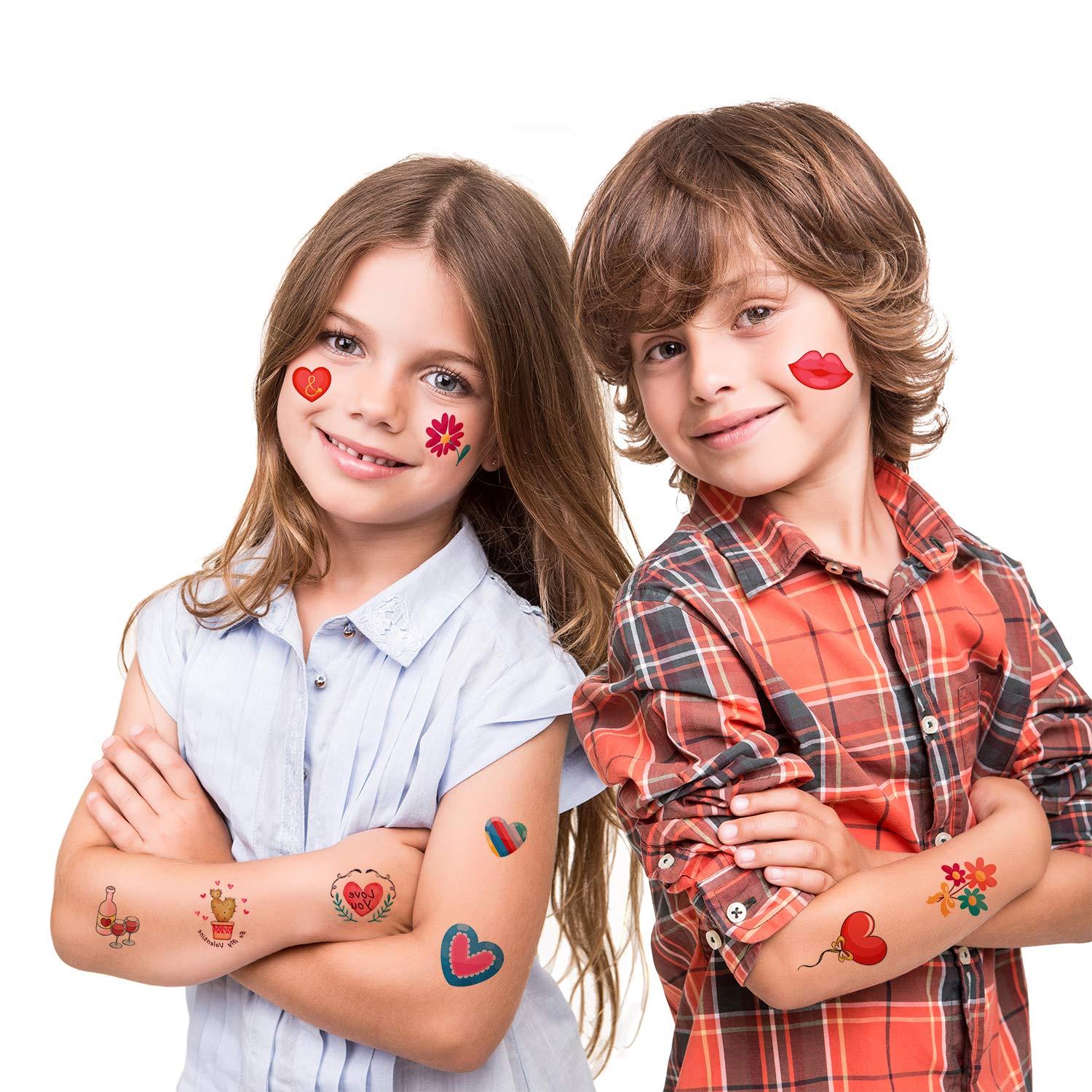 TUPARKA TUPARKA 340 Pcs 44 Sheet Valentines Day Temporary Tattoo Valentines Heart Tattoo Sticker for Kids Boys Girls Gift Valentines Day Party Supplies