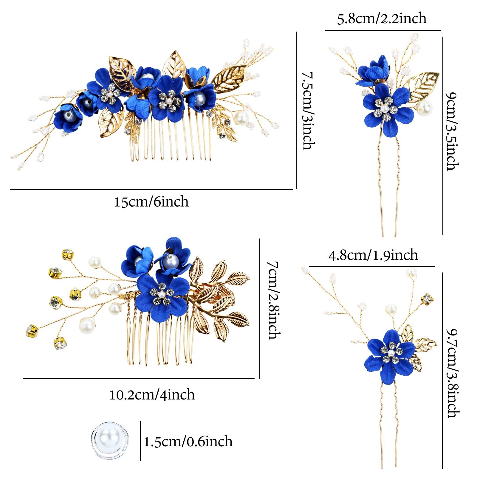 inSowni inSowni 20 Pack Classic White Dusty Pink Blue Flower Bridal Wedding Hair Side Combs+U-shaped Flower Hair Pins+Twist Spiral Pearl Hair Pins Pieces Headpieces Accessories for Brides Bridesmaids Women