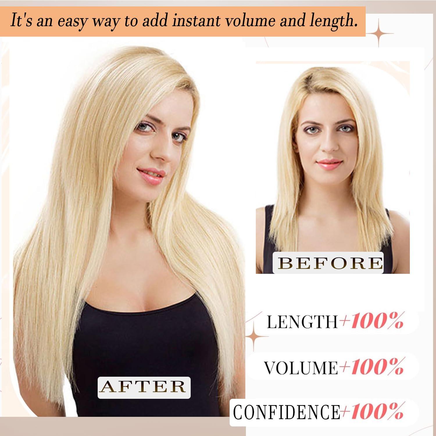 Houlud Blonde Clip in Hair Extensions Real Human Hair Straight 24 Inch 7pcs 120g Clip ins Hair Extensions Brazilian Remy Human Hair 16 Clips Double Weft Human Hair For Women