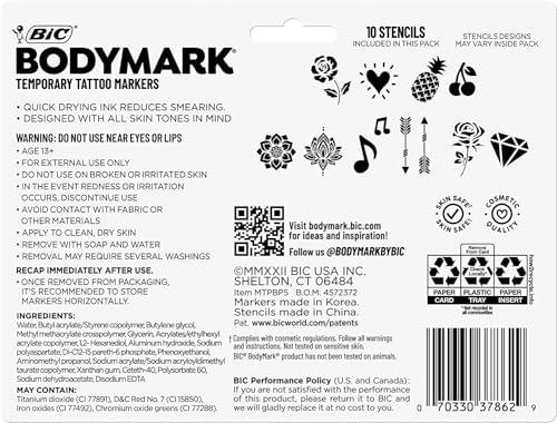 BIC BIC BodyMark Body Art Markers, Pastel Pop, Flexible Brush Tip, 5-Count Pack of Assorted Colors, Skin-Safe, Cosmetic Quality