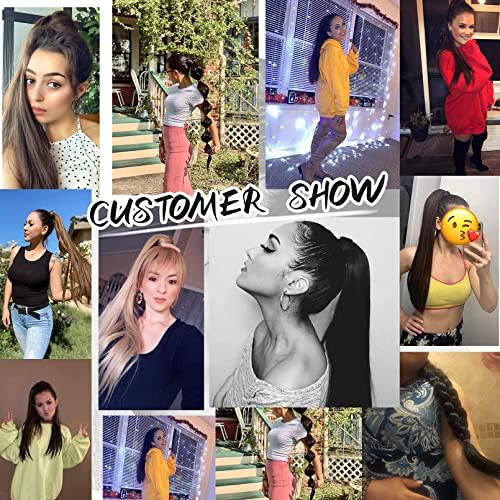 SEIKEA SEIKEA Ponytail Extension Clip in Wrap Around Long Straight Pony Tail Hair Synthetic Hairpiece for Women 30 Inch Color Black Brown