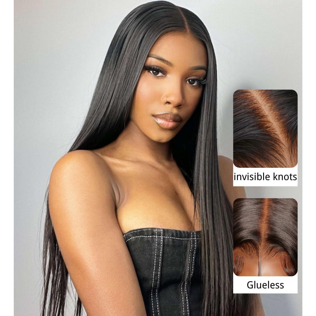 Beauty Forever Beauty Forever 13x4 Pre-Everything Glueless Frontal Straight Lace Front Wigs Human Hair,Bye Bye Knots Pre Bleached Ear to Ear Pre Cut Lace Wig Pre Plucked 150% Density 18inch