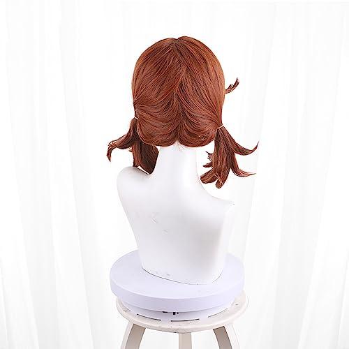 osseoca osseoca Red Brown Short Hair Double Ponytail Hair Tie Wig Curly Hair Bangs Full Hair cos anime show Simulation wig 35cm 13inch (cheerleader)