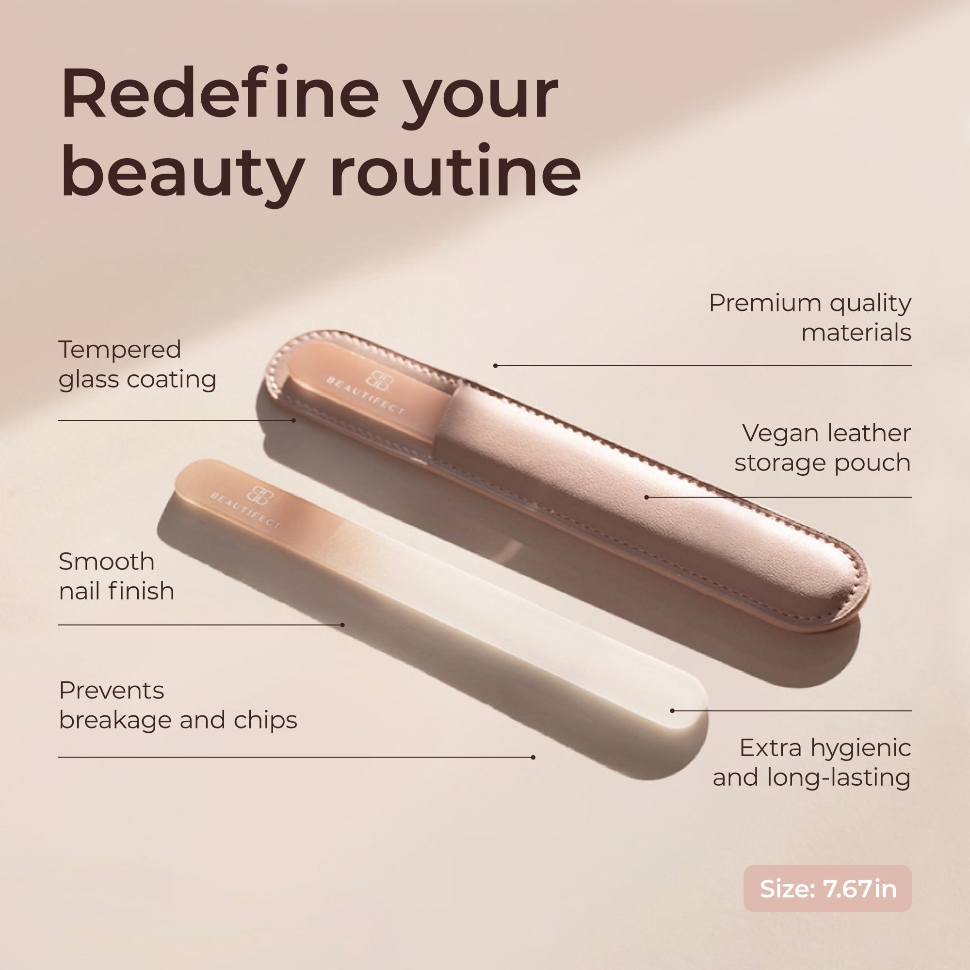 Beautifect Beautifect Crystal Nail File - Glass Nail File with Precision-Filling - Durable Tempered Glass Fingernail File - with Vegan Leather Storage Pouch - Glass File for Natural Nails and Manicures