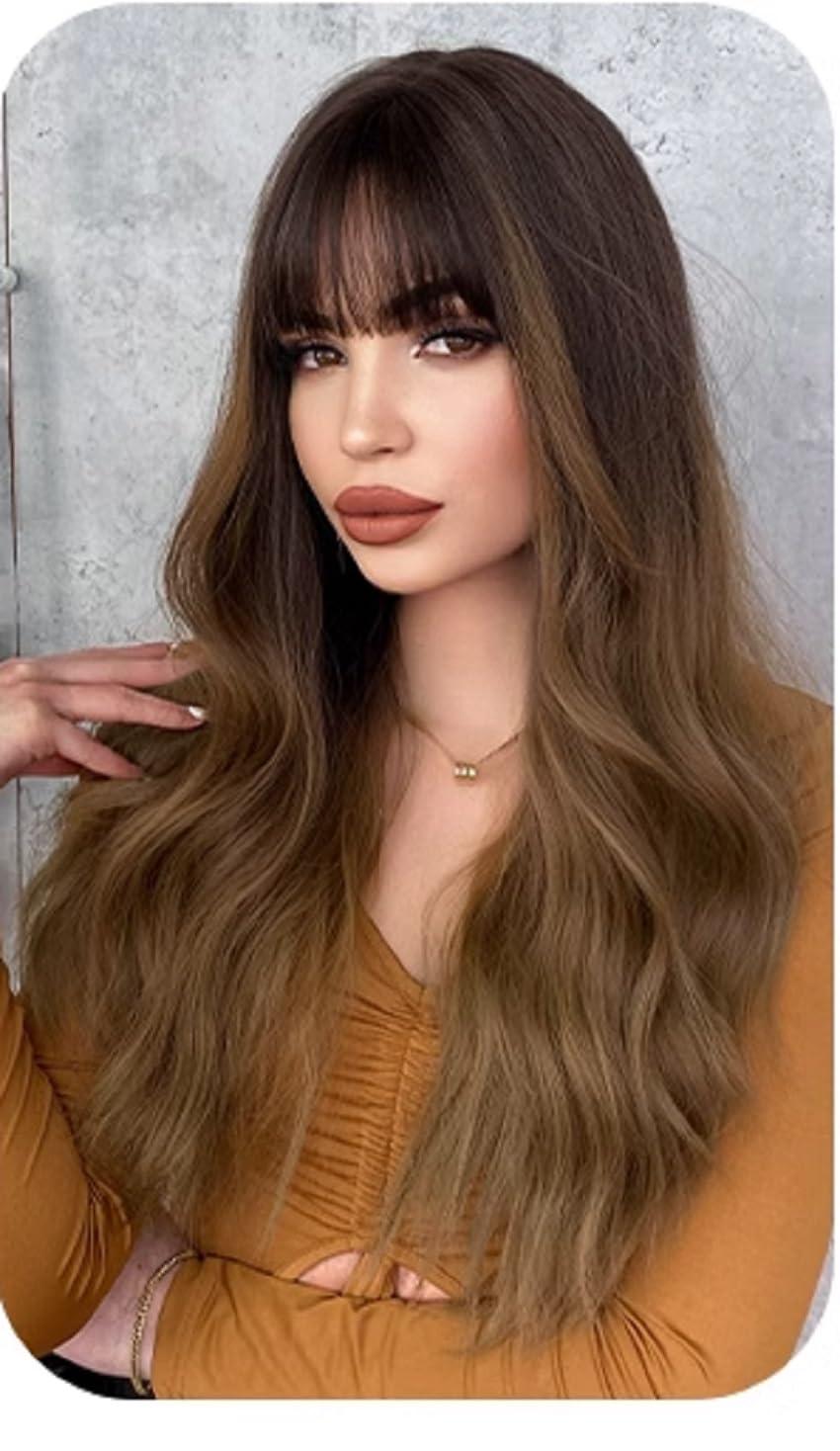 GEPAS Marie Osmond Full Bangs Long Wavy Synthetic Hair Women Natural Capless Wigs