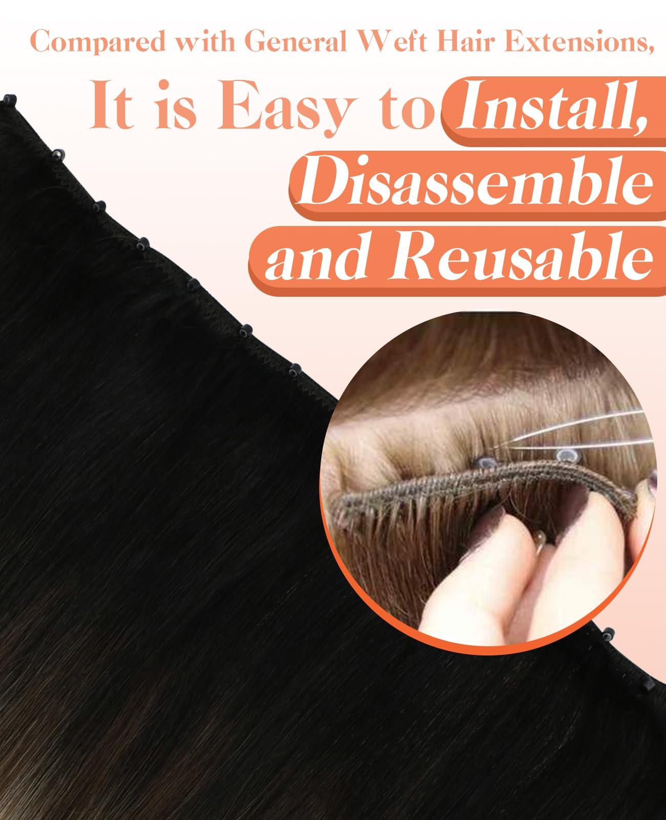 Sunny Hair Sunny Hair Beaded Weft Hair Extensions Human Hair 50G Micro Bead Weft Hair Extensions Real Human Hair Straight Weft Hair Extensions Easy Weft Natural Black to Dark Brown with Caramel Blonde 18inch