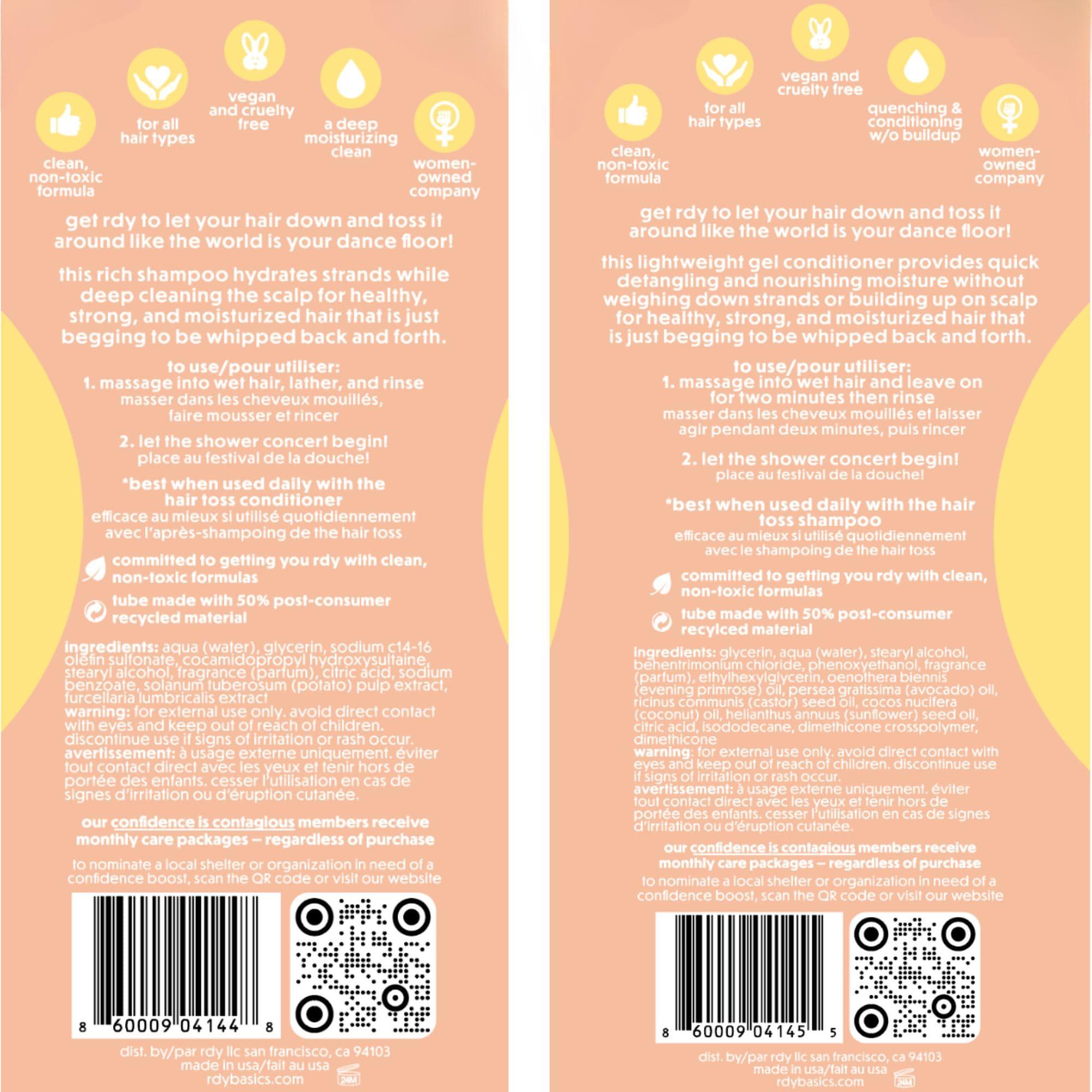 rdy basics The Hair Toss Detangling Shampoo & Conditioner Set, Lightweight Low Ph for Strengthening and Detangling All Hair Types | Paraben & Sulfate Free for Sensitive Scalp | 13.5oz (White Lily & Lemongrass)