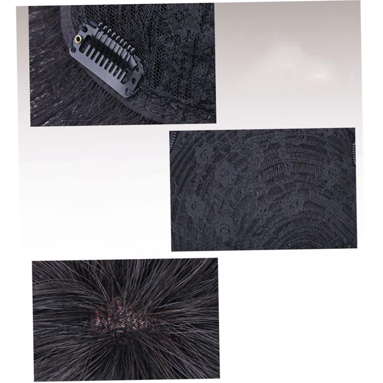 SOLUSTRE SOLUSTRE Mens Wig Short Hair Mens Hair Replacement Wigs Men Black Wig Male Bald Patch Overhead Replacement Wigs Black