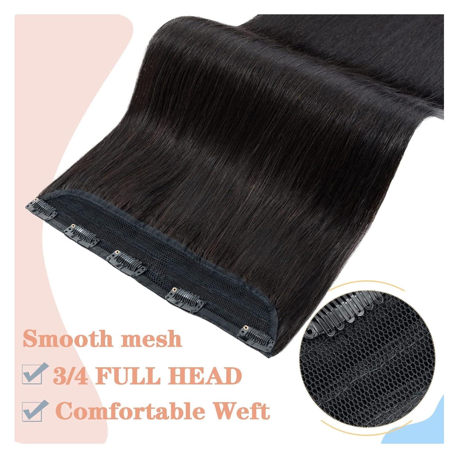 RIBONI One Piece Clip in Hair Extensions 22Inch Auburn Silky Straight Synthetic Seamless 5 Clips 3/4 Full Head One Piece Hair Extensions Clip in
