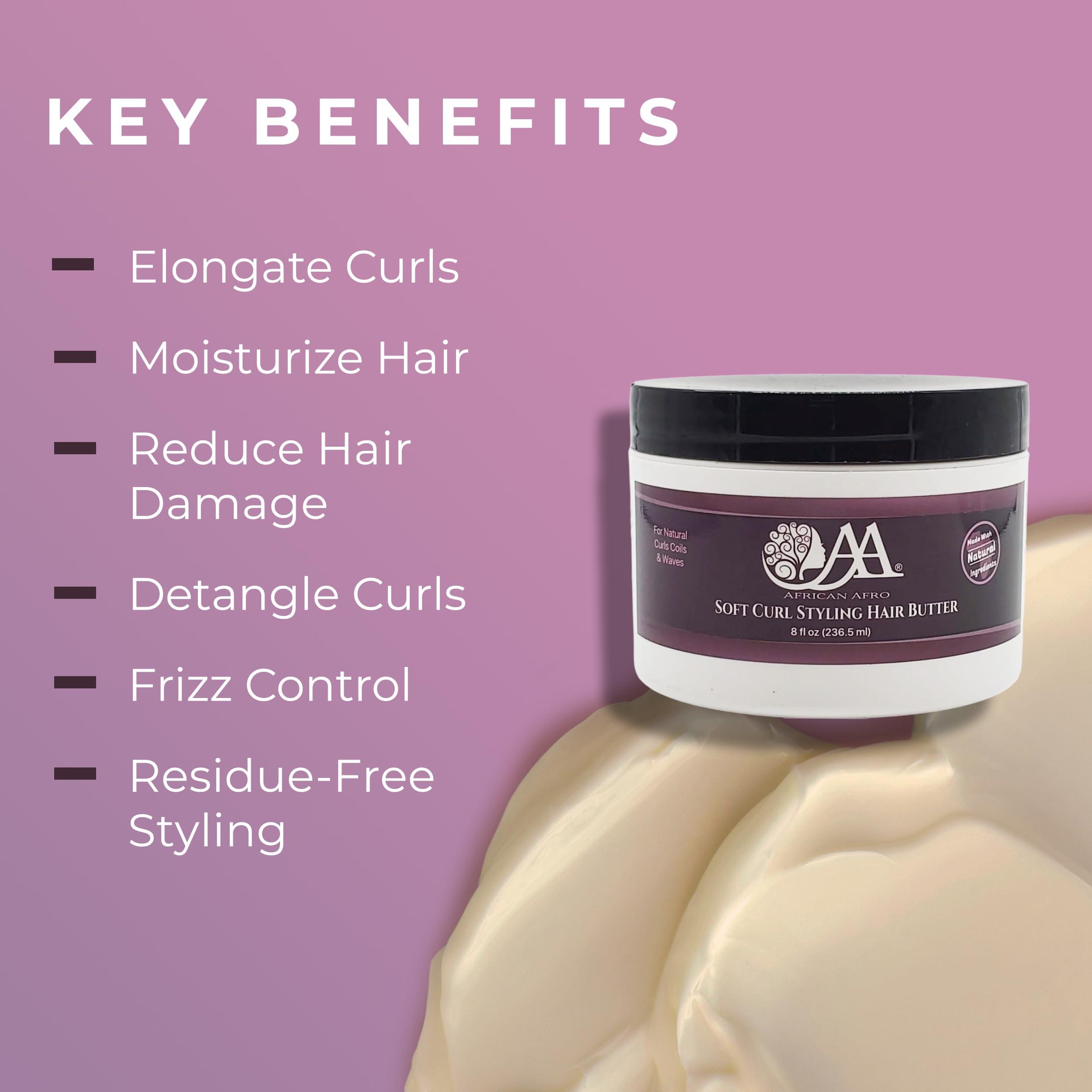 African Afro AA African Afro Soft Curl Styling Hair Butter, Moisturizing Curl Cream for Curly Hair, Curling Cream With Shea Butter and Coconut Milk, Cruelty-Free Curl Enhancing Smoothie, No Residue, 8 Fl Oz