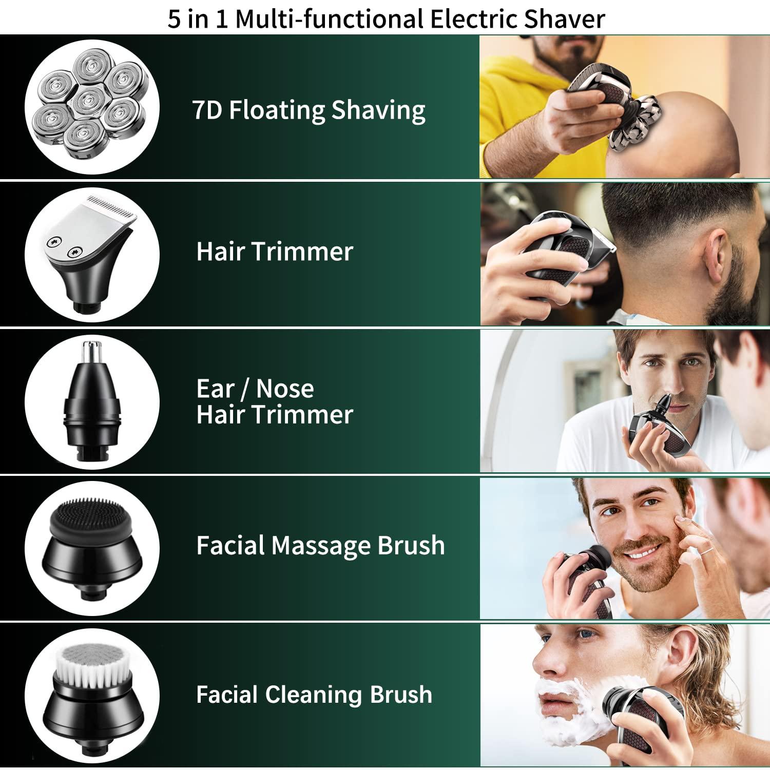 CHLANT Head Shaver for Bald Men 7D, Bald Head Shavers for Men Wet&Dry,CHLANT 5-in-1 Electric Head Shaver for Men Head Razor Cordless Rechargeable Waterproof, Electric Razor for Men Rotary Shaver Grooming Kit