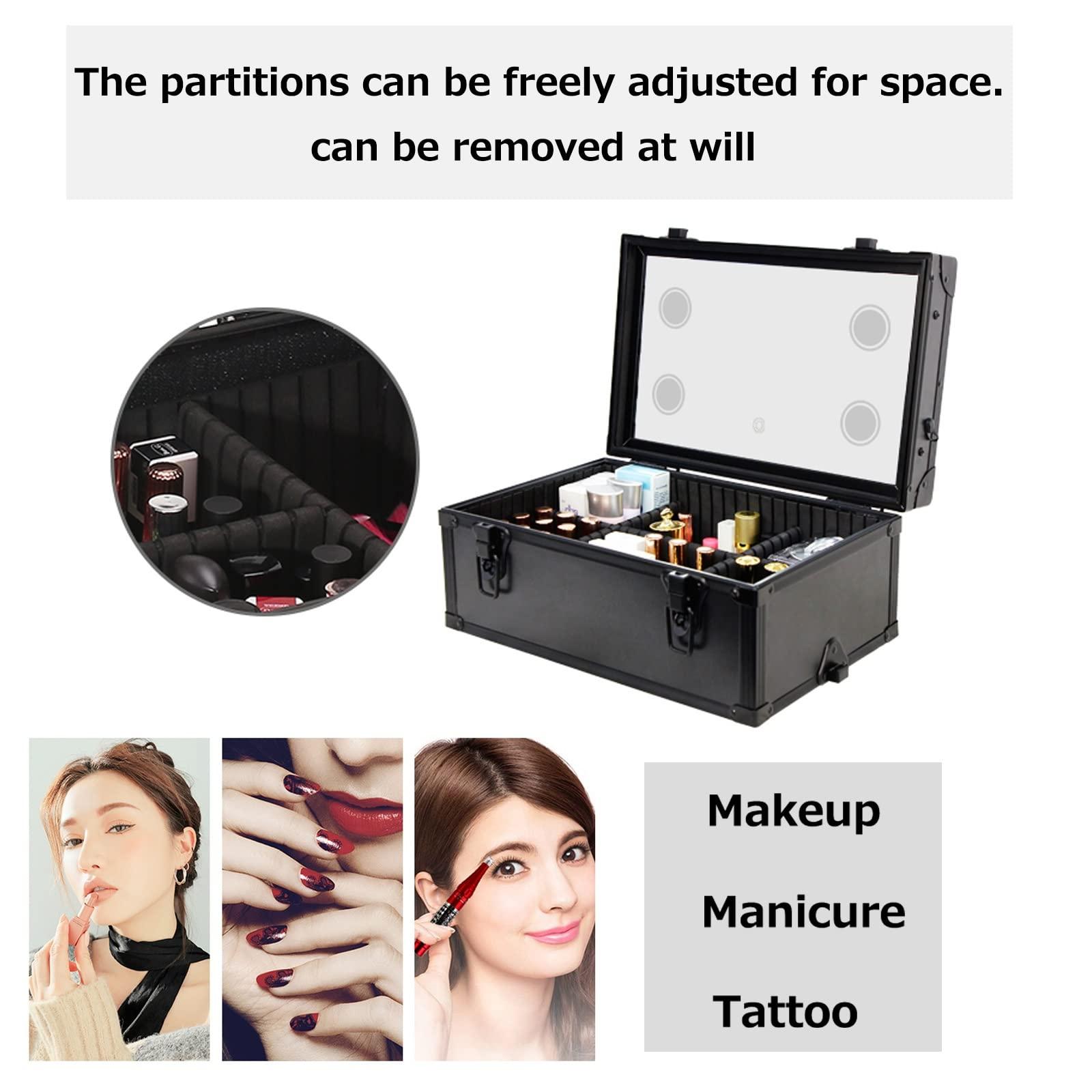 HJXGQJM HJXGQJM Rolling Makeup Trolley Train Case Cosmetic Suitcase Nail Tech Box For Makeup Artist, Aluminium Make Up Case, Combination Make-up Case,Cosmetic Case With Mirror And Light,Black cosmetic case