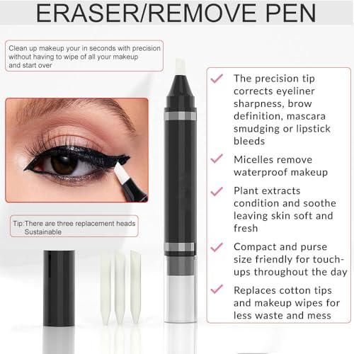 Easilydays Easilydays Eye Makeup Remover Pen, Makeup Remover Eraser Stick Corrector Stick Lipstick Eyeliner Eraser for Instant Touch Up Correction, Mascara Smudges Correction,Travel-Friendly Makeup Removing Pen With 3 Replacement Heads