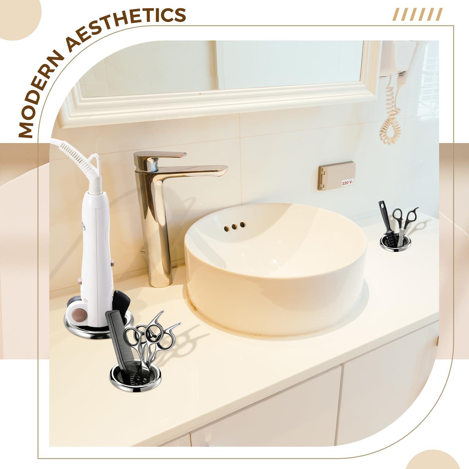 MorningRo MorningRo 3 Pcs Hair Dryer Holder Insert Curling Iron Holder Stainless Steel Salon Station Holder Appliance Hair Styling Tool Tube Comb Organizer for Hairdresser Bathroom(Sliver,3\"+2\"+1.5\")