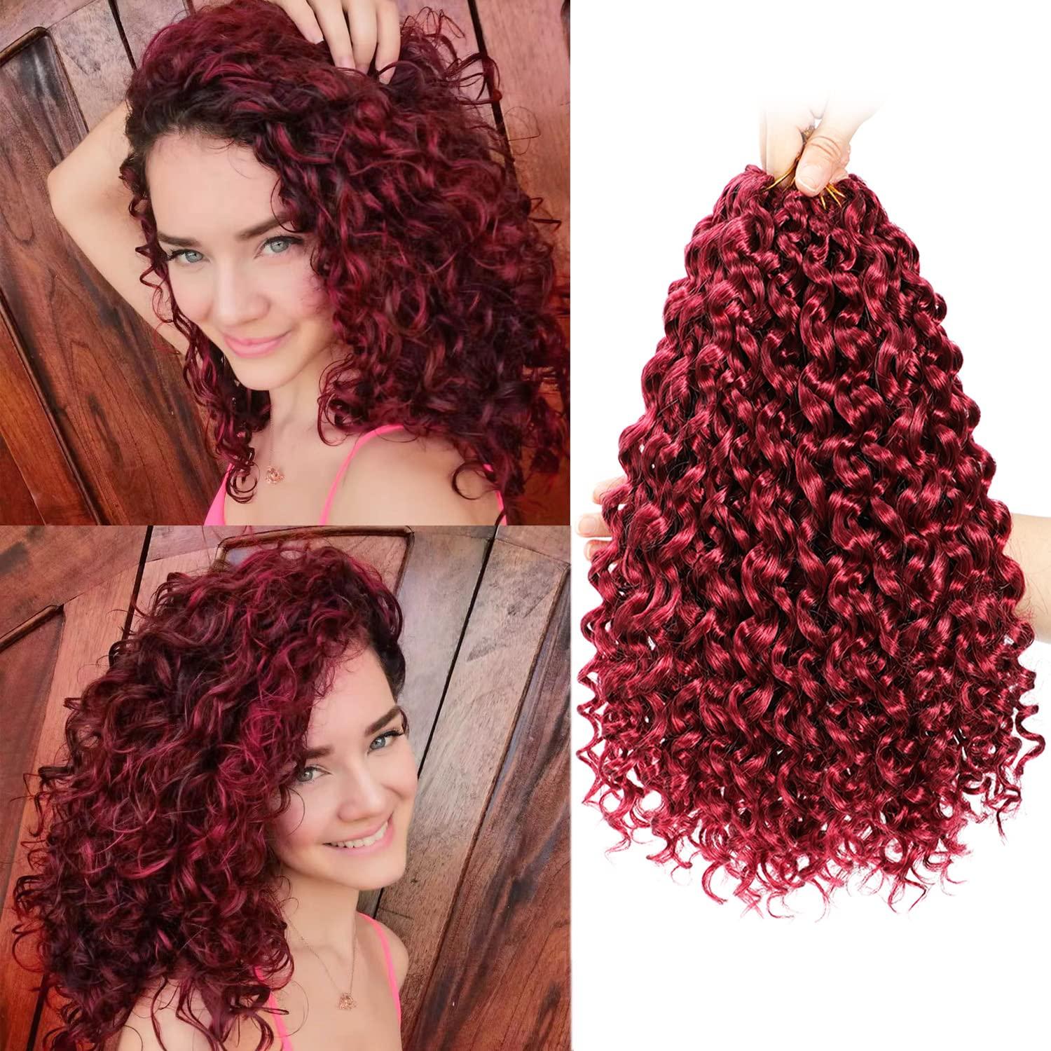 Naniciar Gogo Curl Crochet Hair 12 Inch 8 Packs Burgundy Short Curly Crochet Hair - Beach Curl Crochet Hair - Deep Wave Crochet Hair - Water Wave Braids Synthetic Hair Extensions (12 Inch 8 Packs, Burgundy)