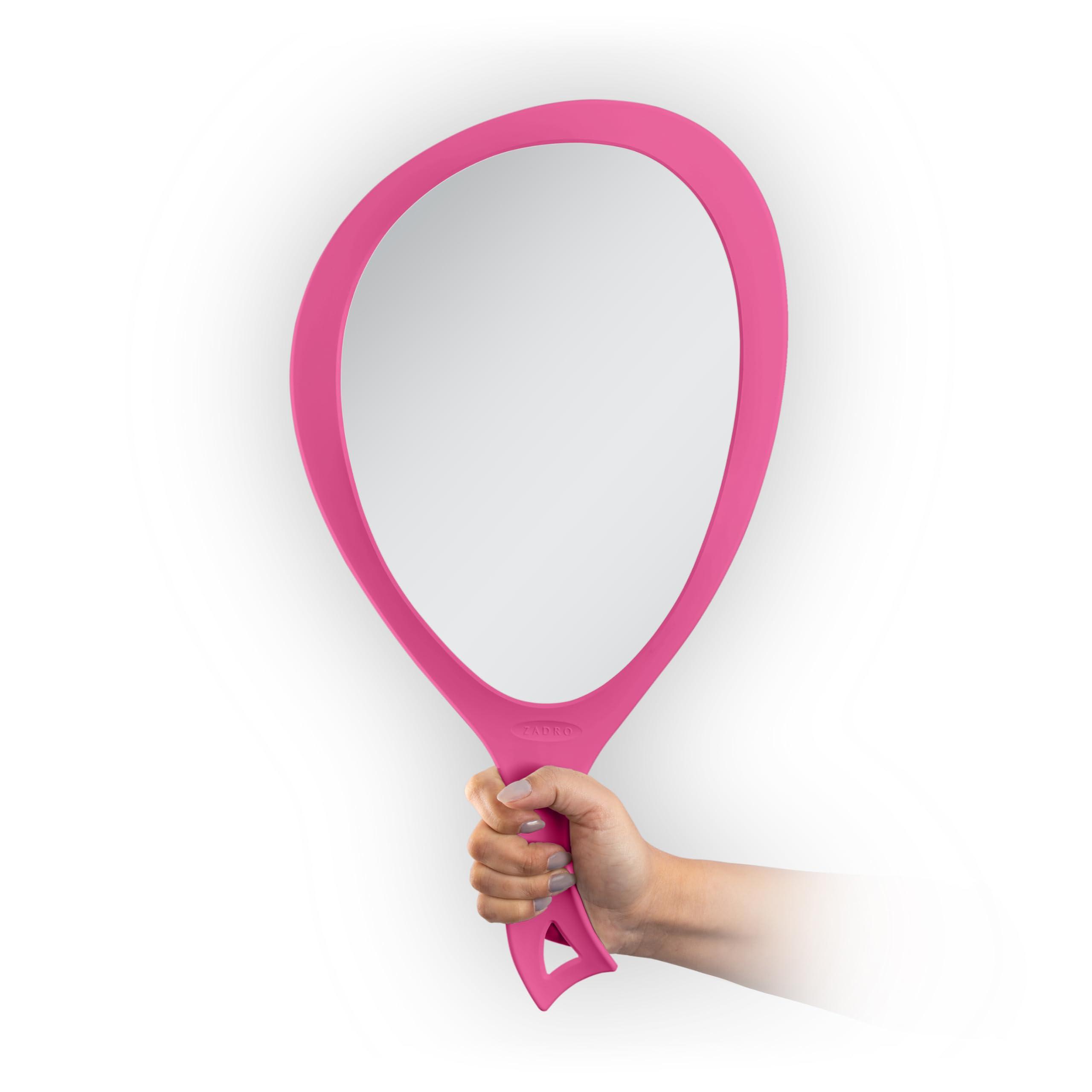 Zadro Zadro Salon Professional Extra Large Hand Mirror with Handle, 10\" W x 19\" L, Multi-Purpose Oval Handheld Mirror with New Distortion-Free Reflection (1, Bright Pink, Large (Pack of 1))