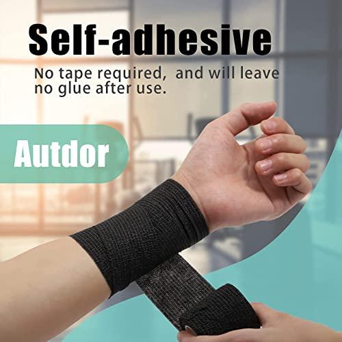 Autdor Autdor Tattoo Grip Cover Wrap - 8Pcs 2" x 5 Yards Disposable Cohesive Tattoo Grip Tape Wrap Black Elastic Bandage Rolls Self-Adherent Tape for Tattoo Machine Grip Tube Accessories, Sports Tape
