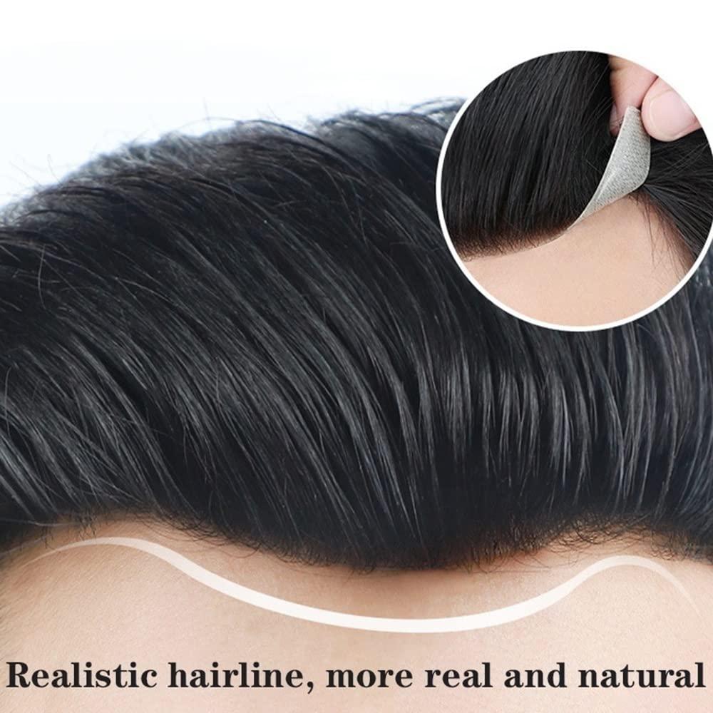 Generic Toupees, Men Synthetic Forehead Hairline Toupees, with Gule Tape Hair Piece Hair Extension, Natural Hair Bang Replacement System (Color : 1.5x16)