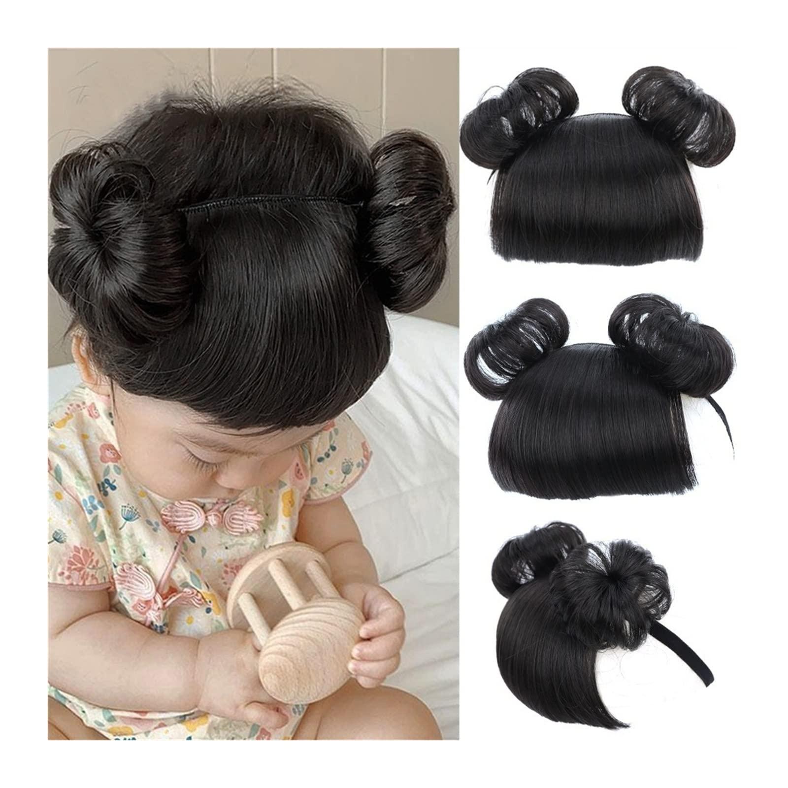 SISWIM Messy bun hair pieces for women Kids Bun Hair Pieces with Hairband, Synthetic Hair Chignon with Bangs, Fashion Kids Cat Ear Headband Bun with Bangs, Kids Wig Accessories Chignon Hair Extensions Bun
