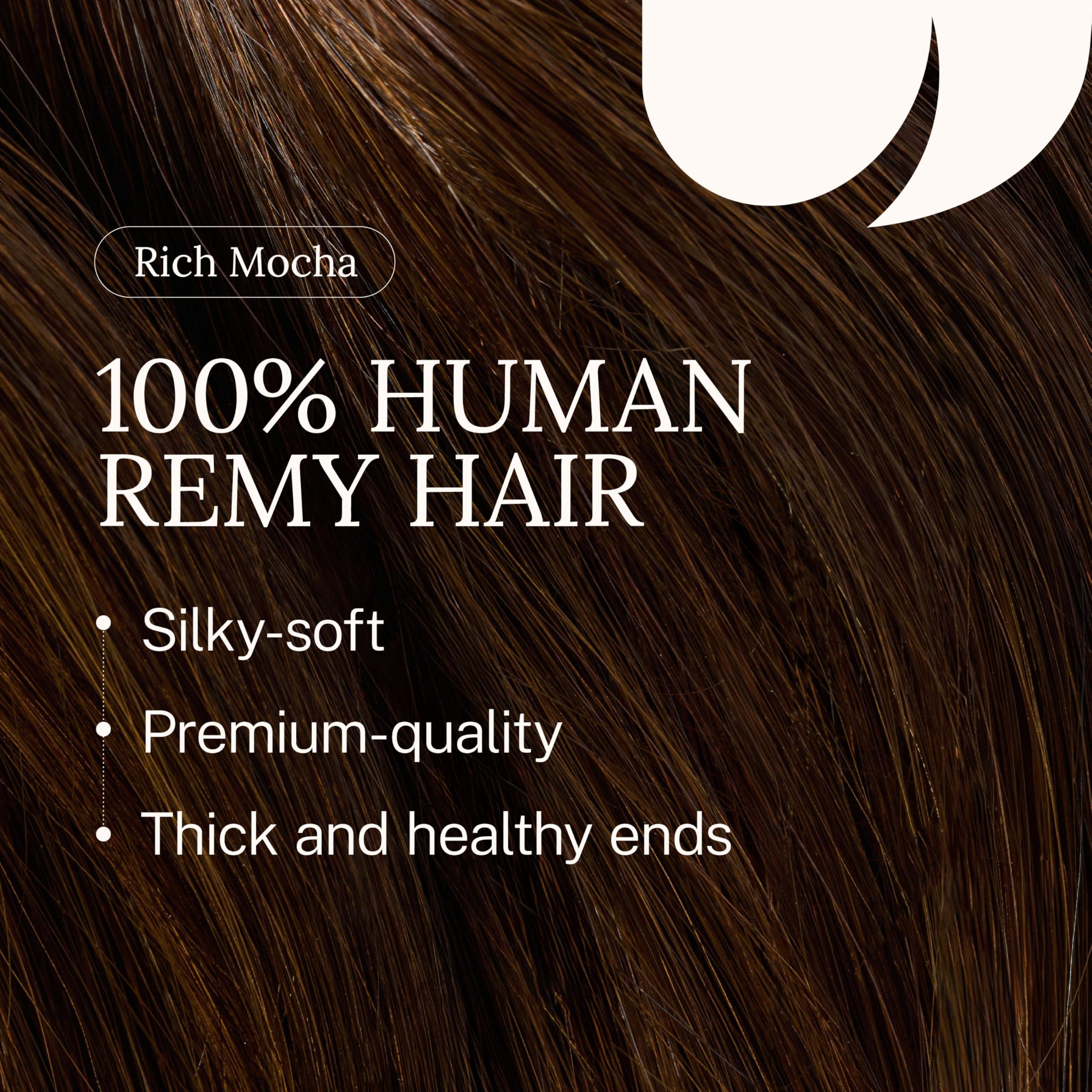 Zala Zala Clip In Hair Extensions - 100% Remy Human Hair - Natural, Silky & Straight Discreet Clip in Extensions - Blend Easy into Natural Hair - 5 Piece Set, in Rich Mocha (85g / 16 inch)