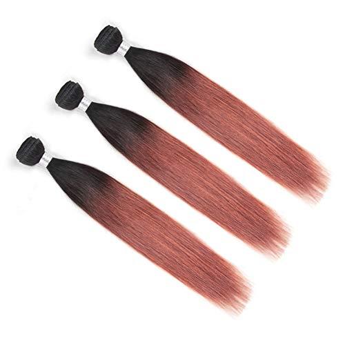 Tony beauty hair Tony Beauty Hair Black to Dark Auburn Ombre Peruvian Human Hair Bundles with Closure Straight #1B/33 Copper Red Ombre 3 Bundles with 4x4 Lace Closure Ombre Reddish Brown Weave Wefts (14 14 14+14)