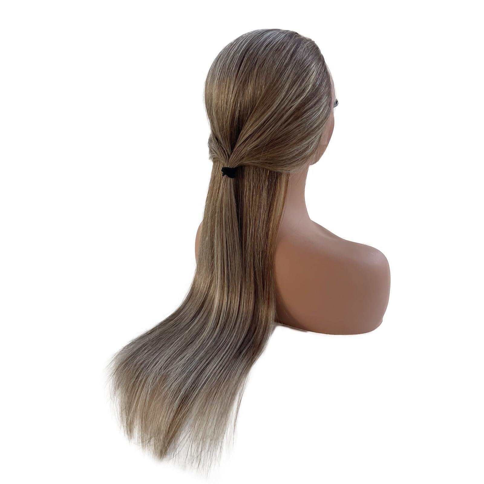 Munx Highlight Straight Lace Front Wigs Human Hair, Pre Plucked Ombre Brown 13x4 HD Transparent Lace Front Wigs Balayage Chestnut Brown Mixed Blonde 180% Density Full Frontal Wigs Long 32in