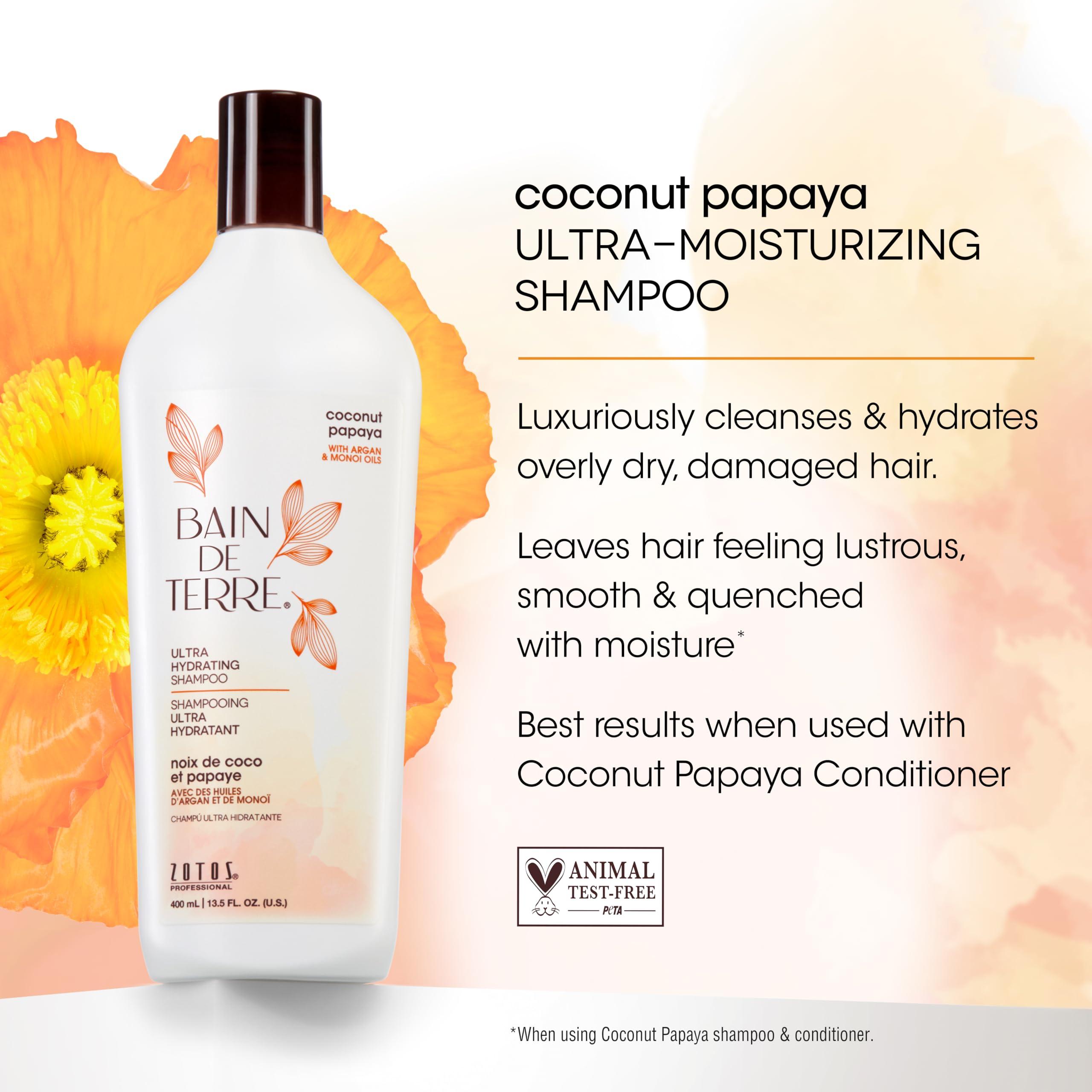 Bain de Terre Bain de Terre Ultra Hydrating Shampoo and Conditioner Set | Coconut Papaya | Hydrates Overly Dry | Damaged Hair | Paraben Free | Color-Safe | 13.5 Fl Oz