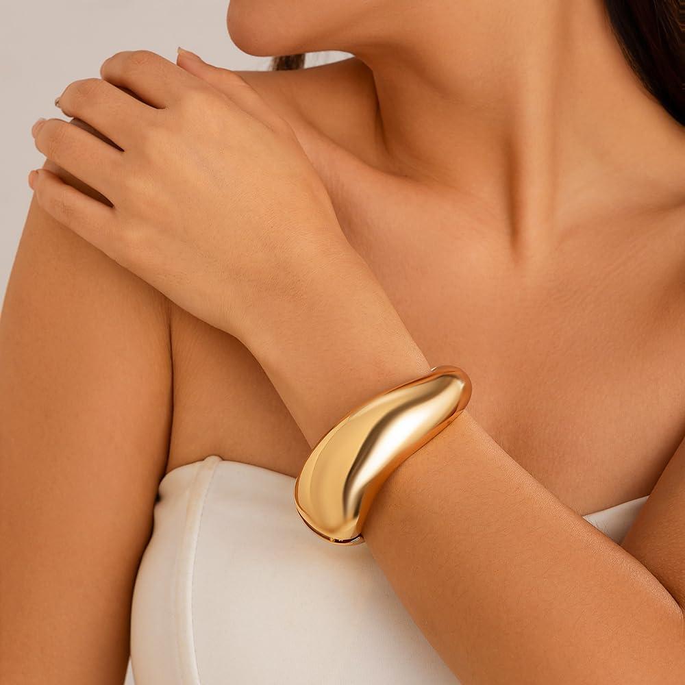 Denifery Denifery Gold Bangles for Women Cuff Bangle Bracelets Wide Chunky Gold Bracelet Open Wrist Cuff Bracelet Thick Irregular Cuff Open Wide Gold Bracelet Minimalist Jewelry (Gold)