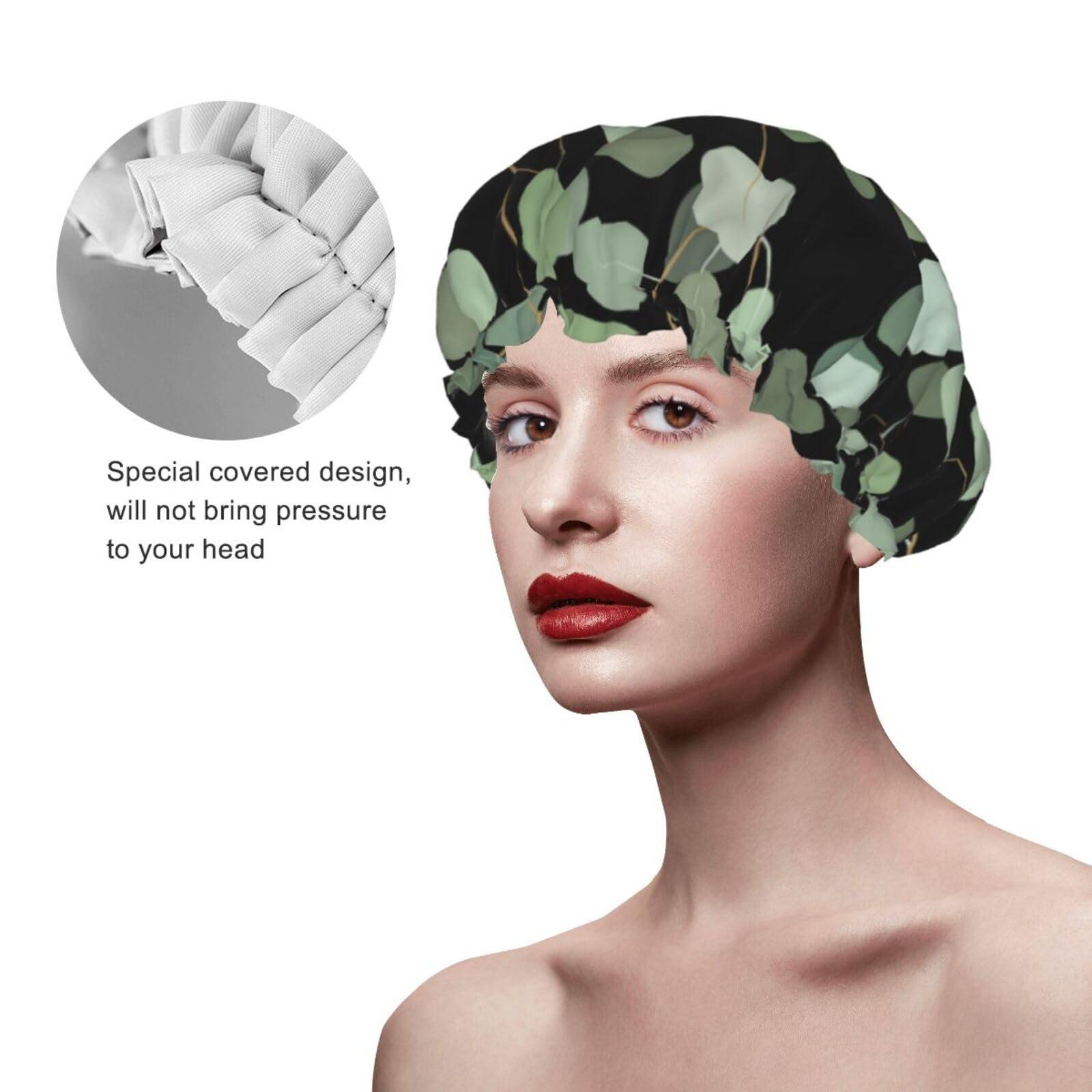 YIPOCH sage green Large Shower Cap for Women Men Shower Caps for Women Reusable Waterproof Hair Cap Double Layers Showercap With PEVA Lined & Elastic Band Fashion Shower Bonnet