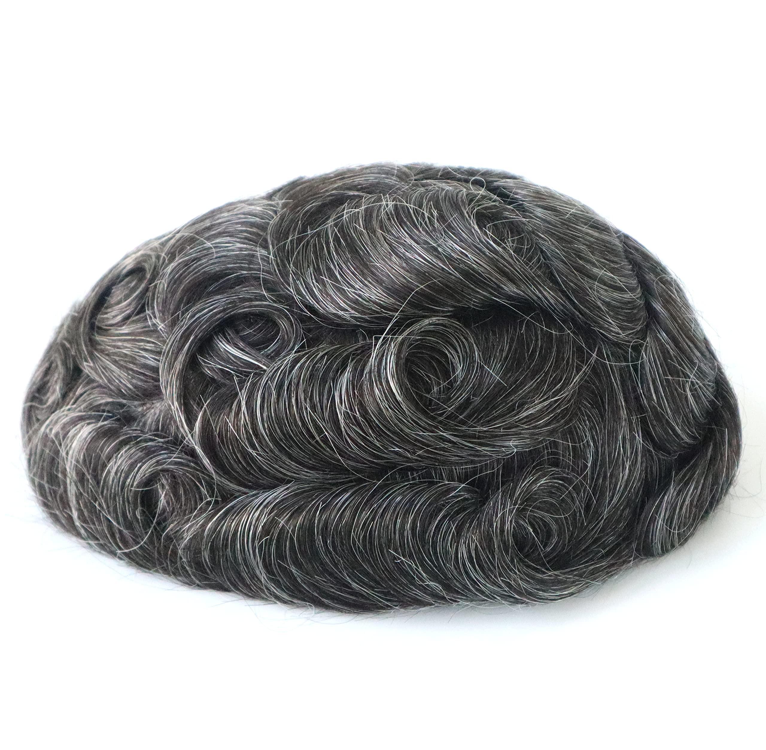 Noblehairmax Toupee for Men, Mens Wigs Human Hair, Natural Real Hair Wigs Mens Hair Replacement System for Men Super Hairpieces, Poly Skin V-looped Scalloped Front Natural Hairline #1B30