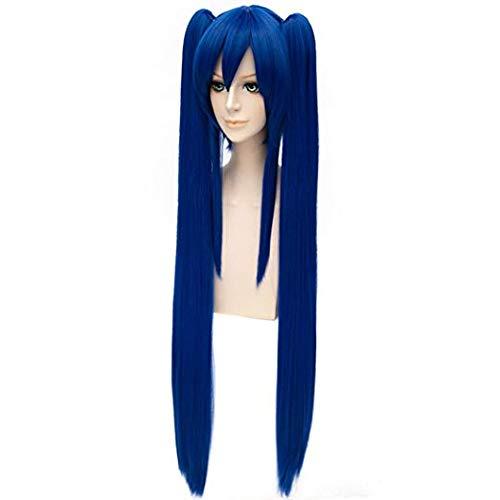PLUSKER PLUSKER 100cm/39inch Long Anime Dark Blue Straight Bangs Wig with Two Detachable Ponytails for Women Fairy Tail Wendy Marvell Cosplay Party Synthetic Hair Wigs
