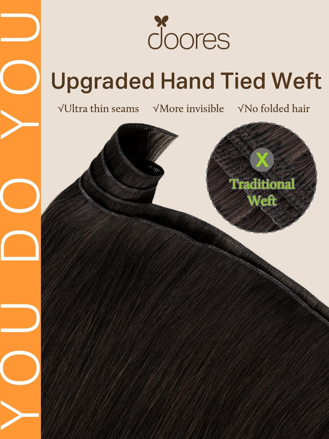 DOORES DOORES Sew in Hair Extensions Weft Hand Tied Hair Extensions, 18 Inch Dark Brown 50g, Sew in Hair Extensions Bundles