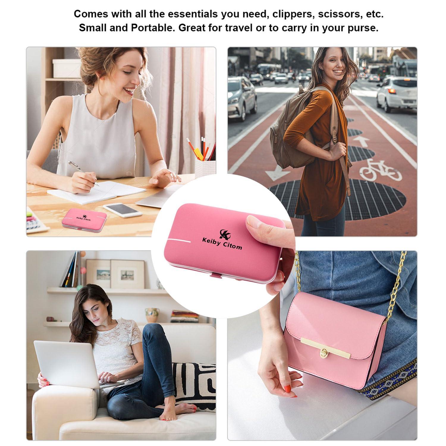 Keiby Citom Manicure Set, Travel Mini Nail Clippers Kit Pedicure Care Tools, 10pcs Stainless Steel Grooming kit (Pink Purple)