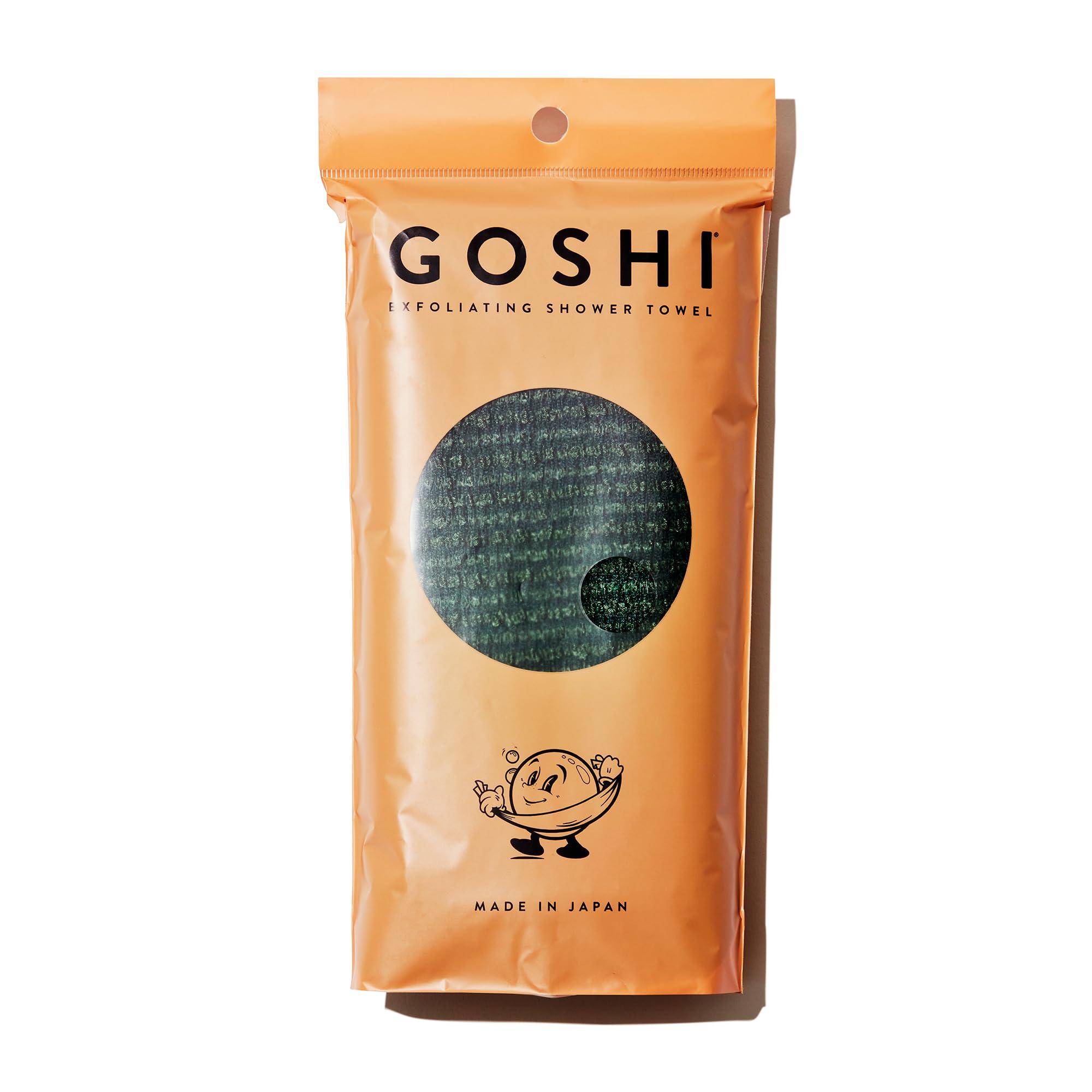 GOSHI GOSHI Exfoliating Shower Towel - Rip-Resistant Exfoliating Washcloth for All Skin Types - Moss Green - Made in Japan