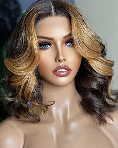 HAOKE Silk Base Human Hair Lace Front Wig (10, 1B/27 BW)