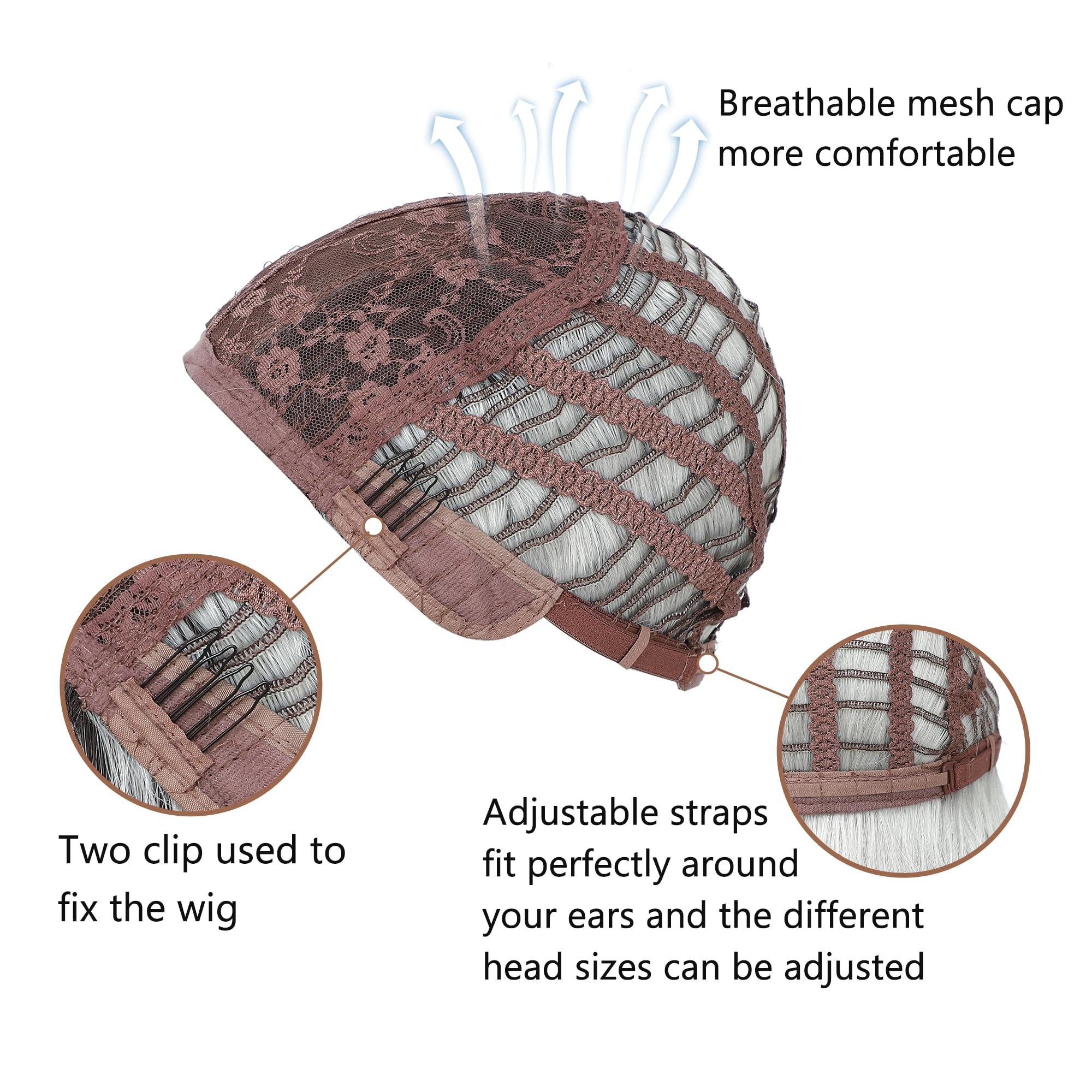 Miuric Miuric Short White Silver Wig with Bangs Ombre Grey Wigs for Women Girls Wavy Bob Wig Shoulder Length Synthetic Hair Dark Roots Wig for Halloween Cosplay Party Daily(14 Inches)