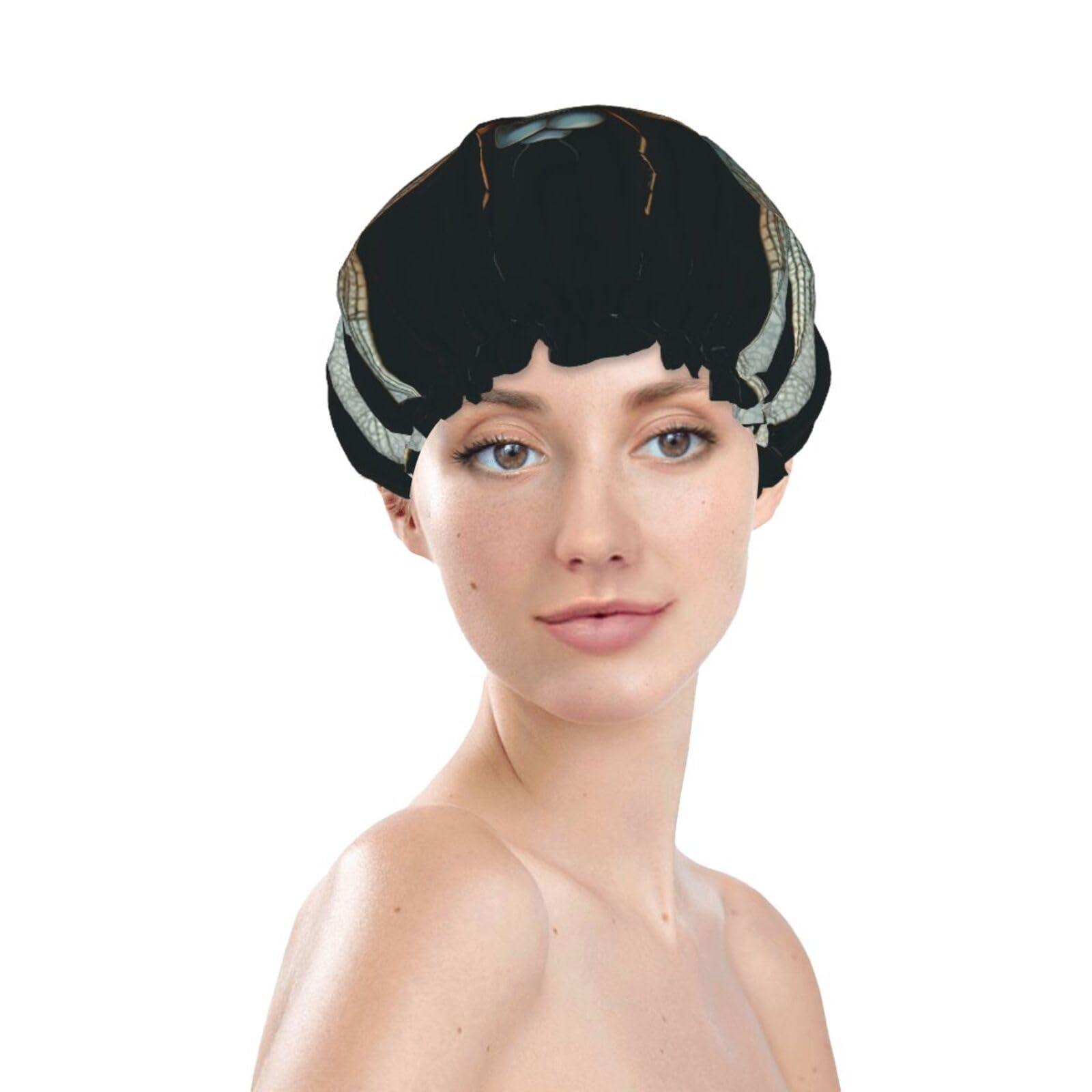 GFLFMXZW Dragonfly Shower Cap Reusable Double Layered Bath Cap Waterproof Hair Cap with Elastic Band Bathing Hat Spa Salon Shower Hat for Women Men