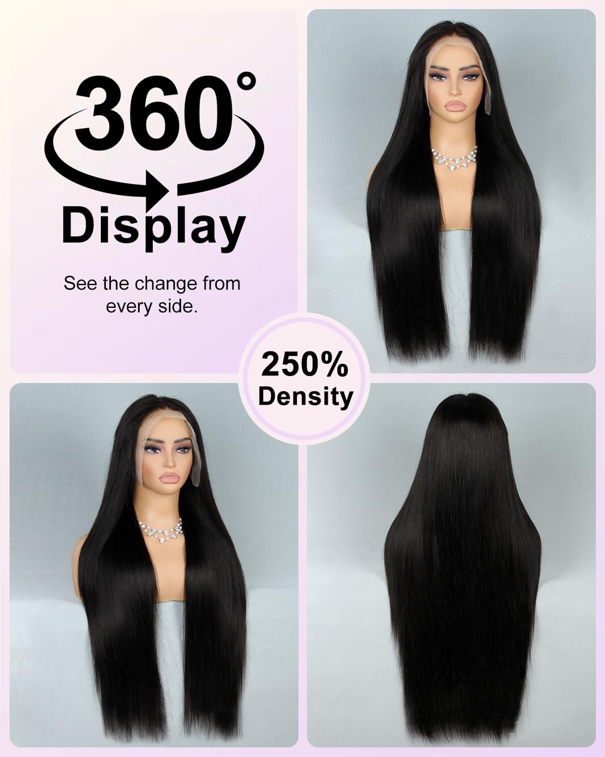 rilago 28 Inch 250 Density HD Lace Front Wigs Human Hair Glueless Pre Plucked Bleached Knots Lace Front Wig 15A Grade Real Full Lace Frontal Wigs 13x4 Straight Lace Front Wigs Human Hair for Black Women