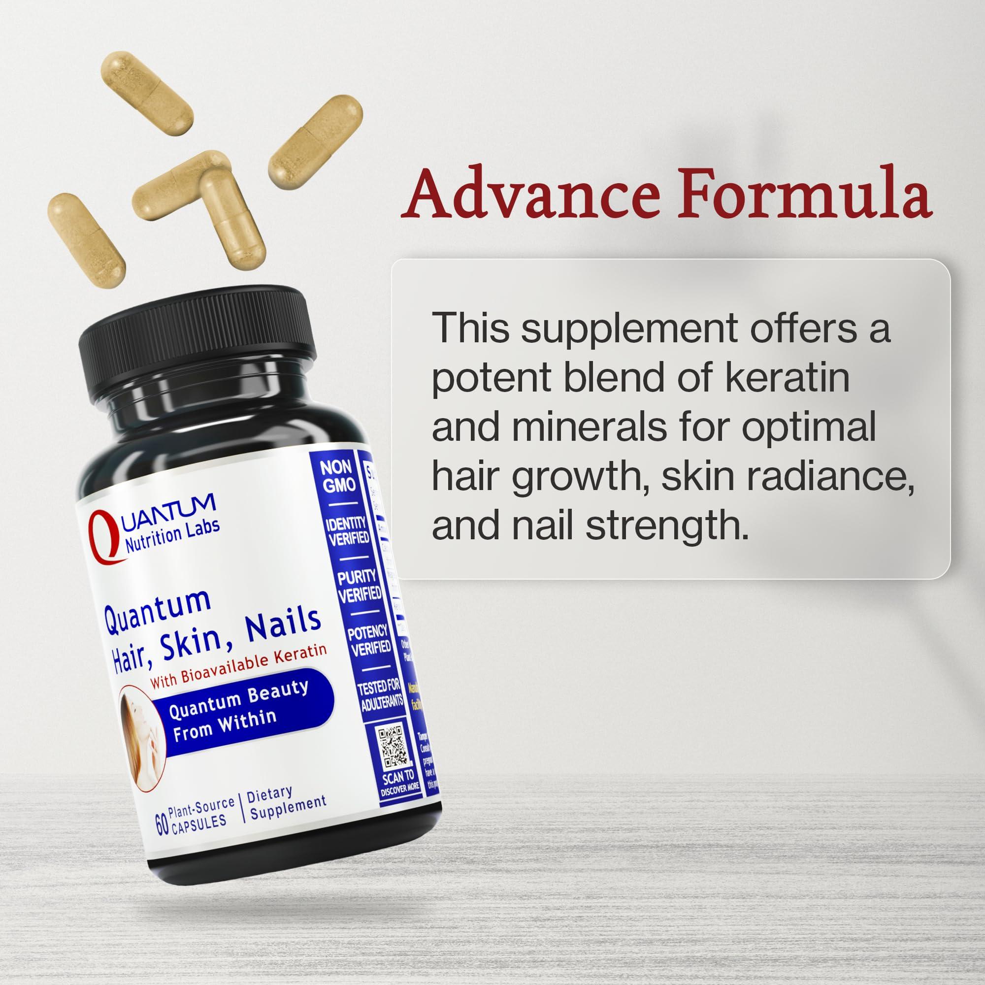 Quantum Nutrition Quantum Nutrition Labs Hair Skin and Nails - Keratin Supplement, Hair Growth Supplement for Women & Men with Magnesium, Calcium, Beauty from Within for Hair, Skin and Nails - 60 Vegetarian Capsules