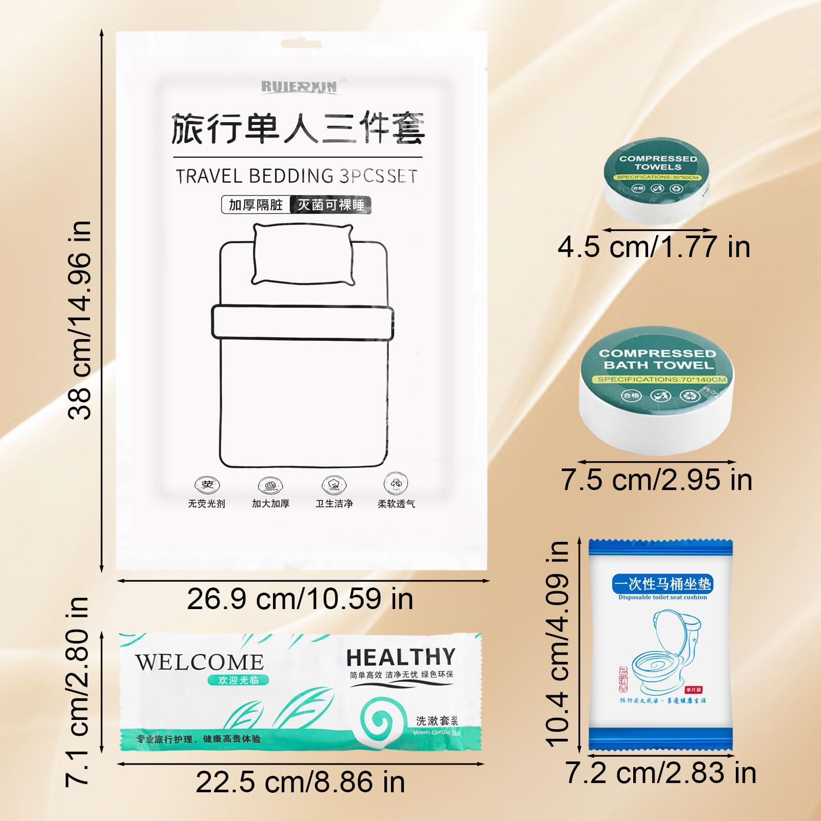 Lilingsty Disposable Travel Set, Hotel Travel Kit With Sheets, Duvet Cover, Pillowcase, Bath Towels, Washcloths, Toilet Seat, Toothbrush, Toothpaste, Comb, Soap, Shampoo And Shower Gel (2-PACK)
