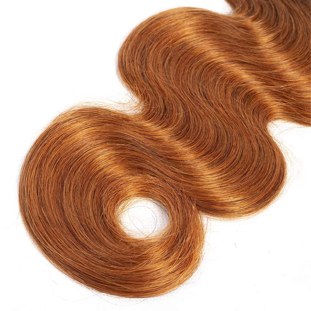 ZevPiul Ombre Body Wave Bundle 1b/30 Human Hair Bundles 8A Brazilian Virgin Brown Human Hair 3 Bundles 18 20 22 Inch Two Tone Dark Roots to Brown Bundles Human Hair Extensions