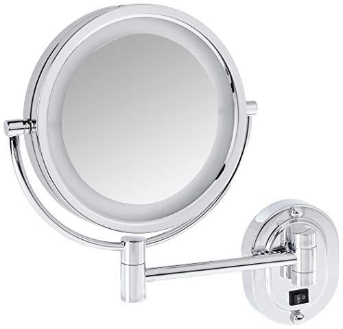 Jerdon Jerdon Two-Sided Lighted Wall-Mounted Makeup Mirror - Makeup Mirror with 5X Magnification & Wall-Mount Arm - 8-Inch Diameter Mirror with Chrome Finish Wall Mount - Model HL165CLD